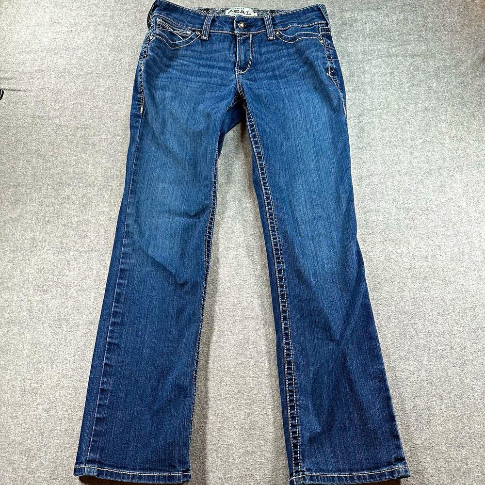 Ariat REAL Straight Jeans Womens 31R Blue Stretch Denim Western Cowgirl Mid Rise